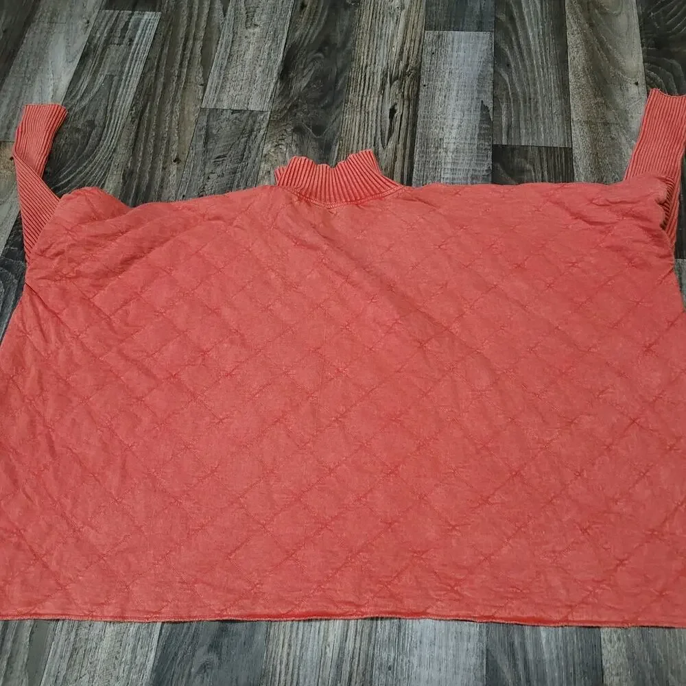 Free People Shiloh Quilted Sweatshirt Pullover‎ Zip Swing Hi Lo Size Small